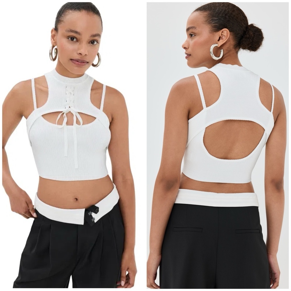 New Monse Halter Neck Knit Cropped Top White Lace Up Sz M